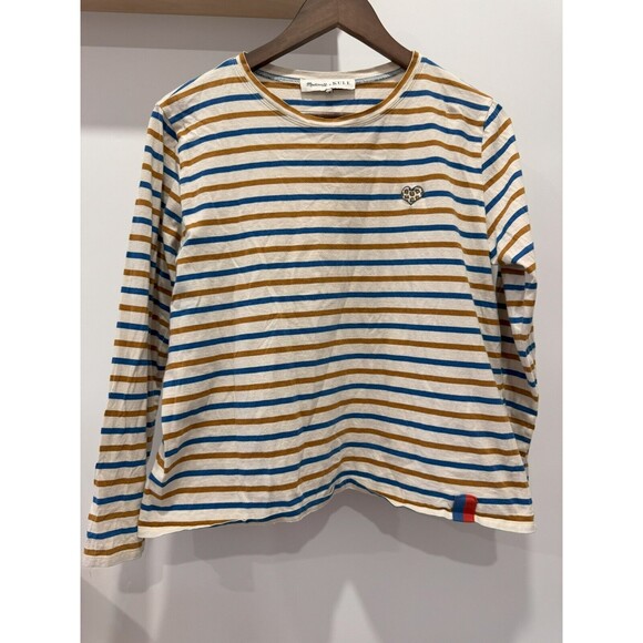 Madewell x Kule Womens M Heart Embroidered Striped Modern Long Sleeve Tee Shirt - Picture 1 of 9